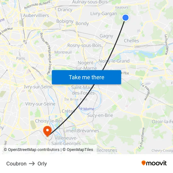 Coubron to Orly map