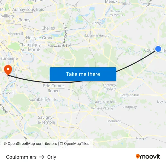 Coulommiers to Orly map