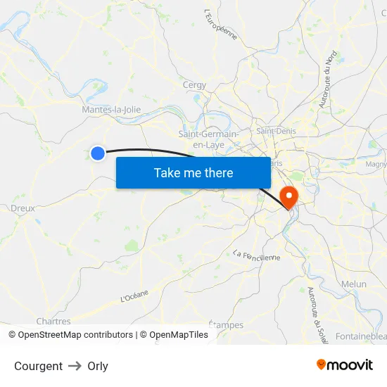 Courgent to Orly map