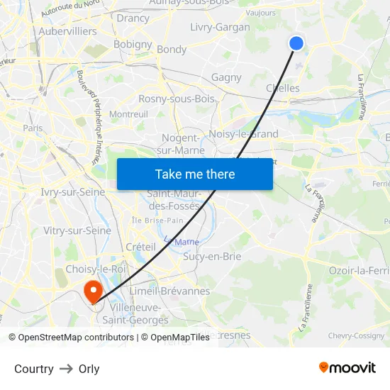 Courtry to Orly map