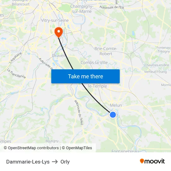 Dammarie-Les-Lys to Orly map