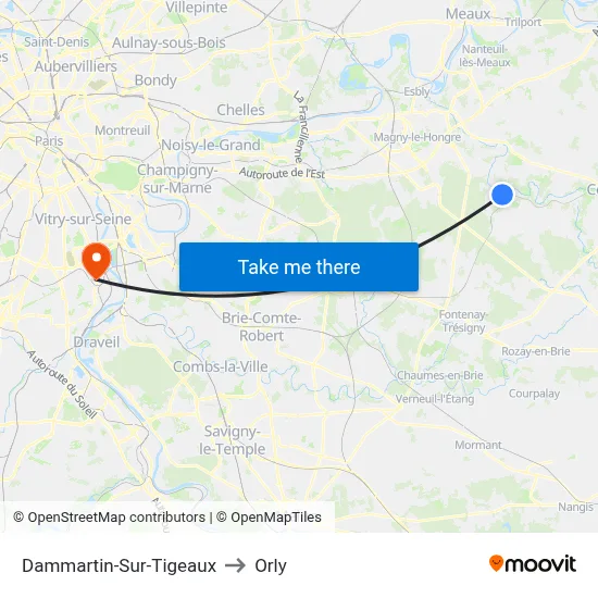 Dammartin-Sur-Tigeaux to Orly map
