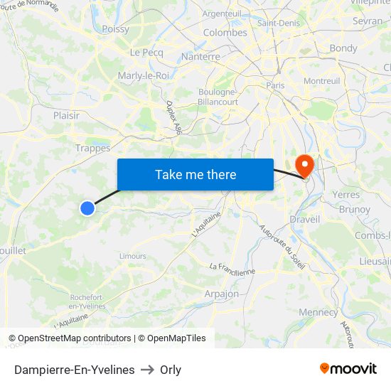Dampierre-En-Yvelines to Orly map