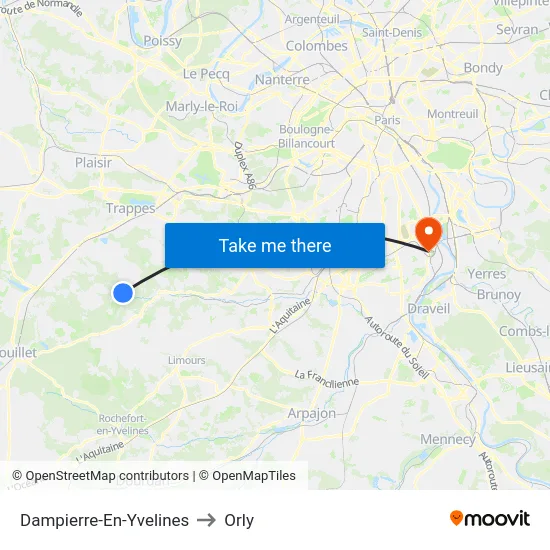 Dampierre-En-Yvelines to Orly map