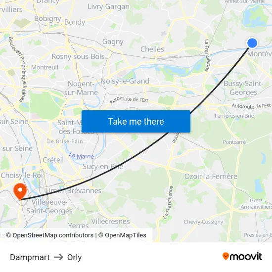 Dampmart to Orly map