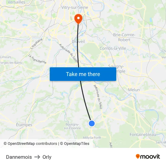 Dannemois to Orly map
