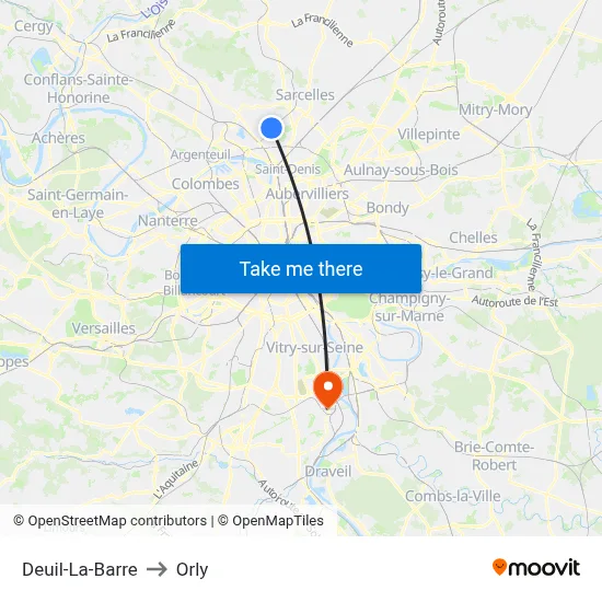 Deuil-La-Barre to Orly map