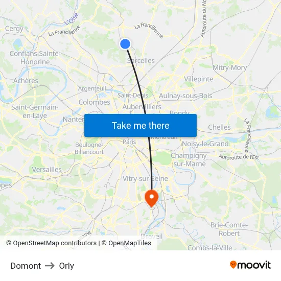 Domont to Orly map