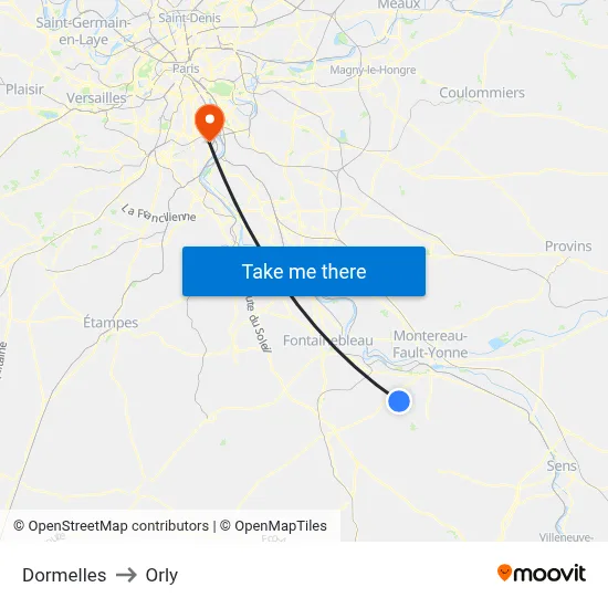 Dormelles to Orly map