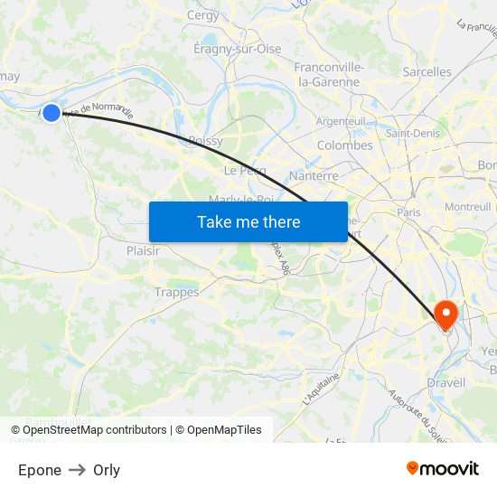 Epone to Orly map