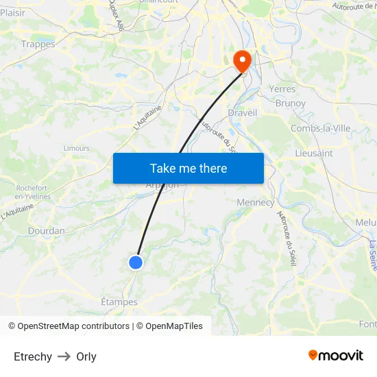 Etrechy to Orly map