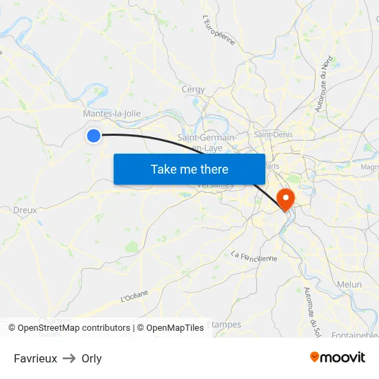 Favrieux to Orly map