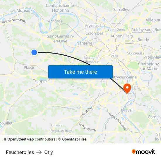 Feucherolles to Orly map