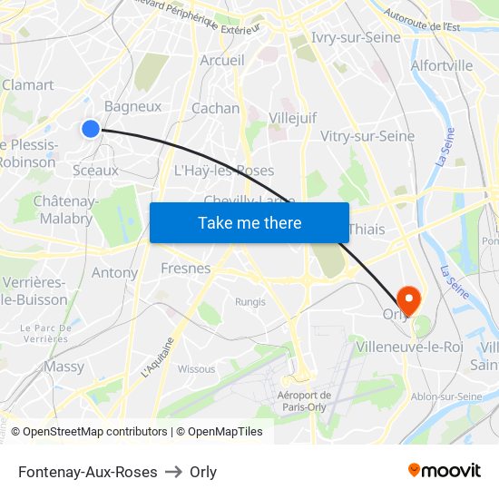 Fontenay-Aux-Roses to Orly map