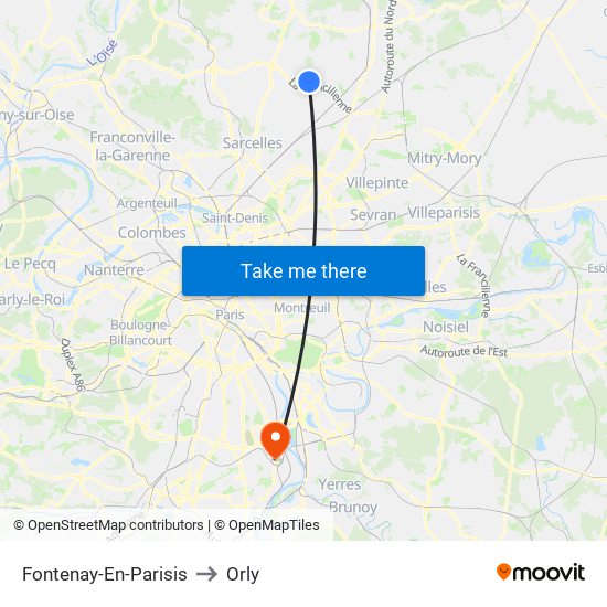 Fontenay-En-Parisis to Orly map