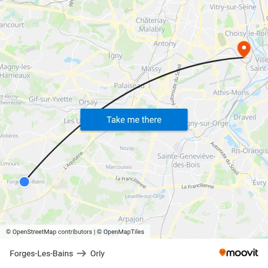 Forges-Les-Bains to Orly map