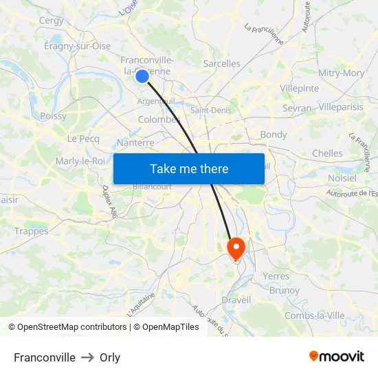 Franconville to Orly map