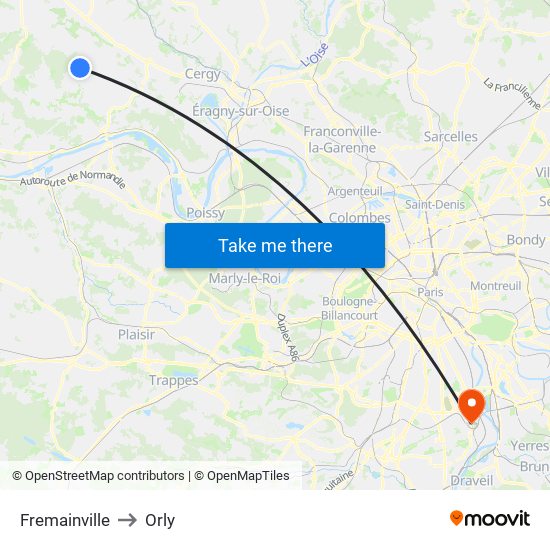 Fremainville to Orly map