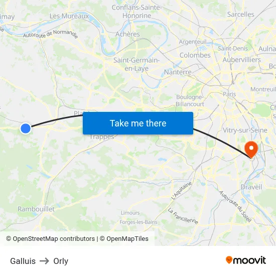 Galluis to Orly map