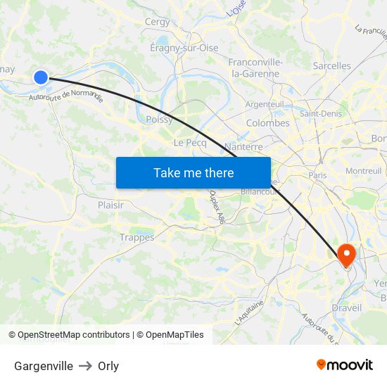 Gargenville to Orly map