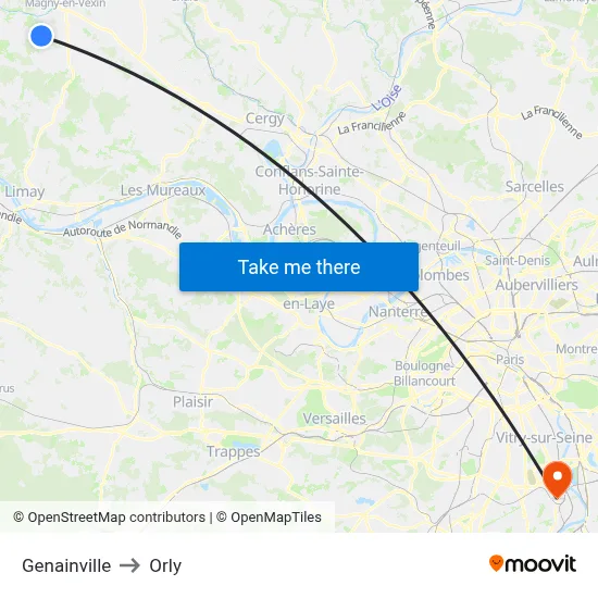 Genainville to Orly map