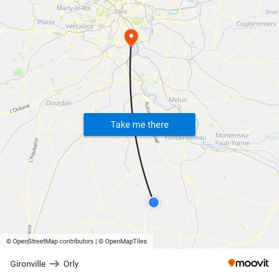 Gironville to Orly map