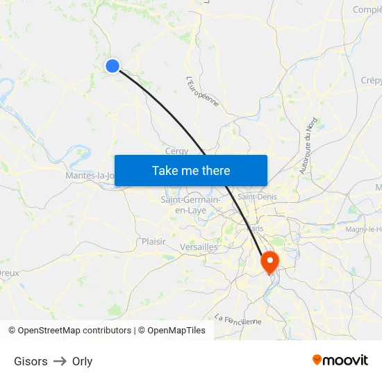 Gisors to Orly map