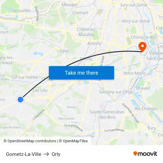 Gometz-La-Ville to Orly map