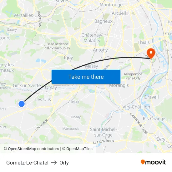 Gometz-Le-Chatel to Orly map