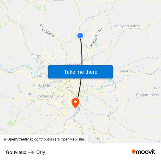 Gouvieux to Orly map