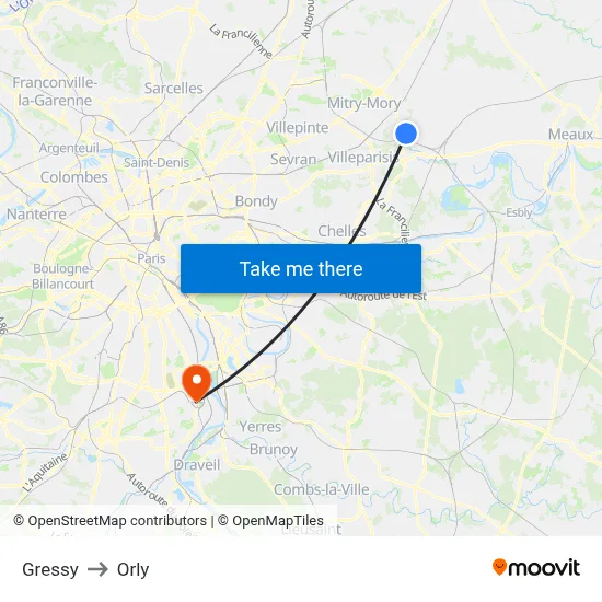 Gressy to Orly map