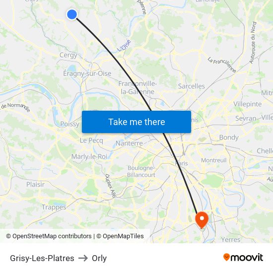 Grisy-Les-Platres to Orly map