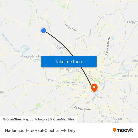 Hadancourt-Le-Haut-Clocher to Orly map
