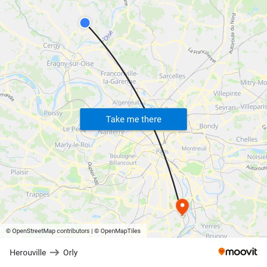 Herouville to Orly map