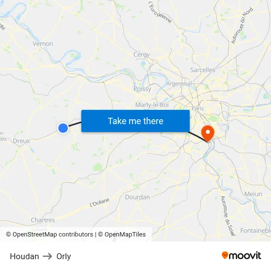 Houdan to Orly map