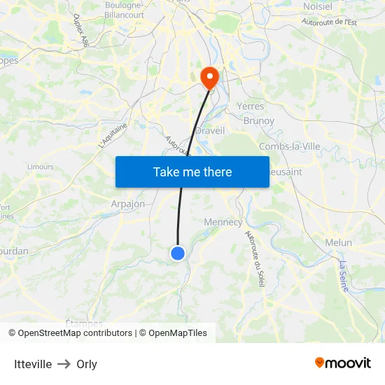 Itteville to Orly map