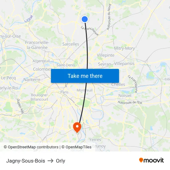 Jagny-Sous-Bois to Orly map