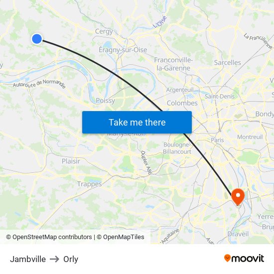 Jambville to Orly map