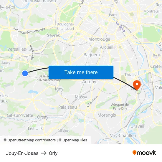 Jouy-En-Josas to Orly map