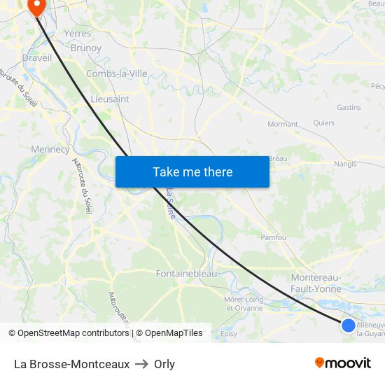 La Brosse-Montceaux to Orly map
