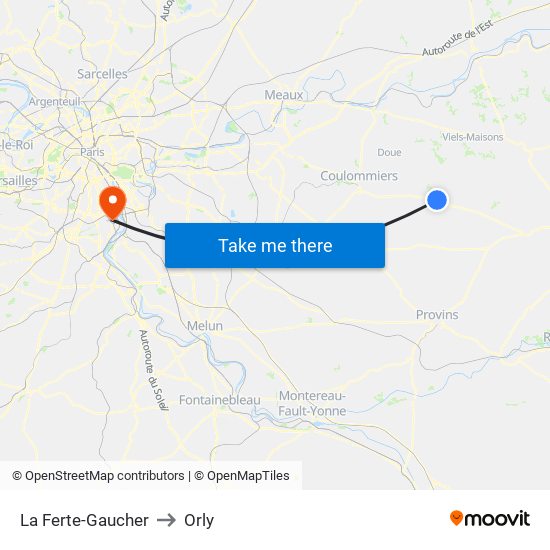 La Ferte-Gaucher to Orly map
