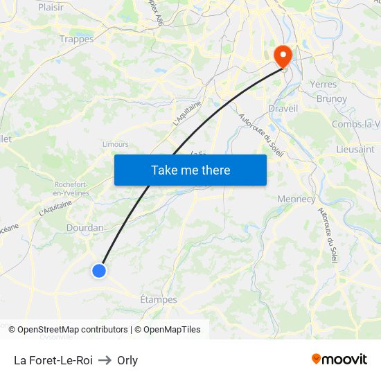 La Foret-Le-Roi to Orly map