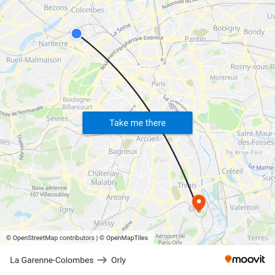 La Garenne-Colombes to Orly map