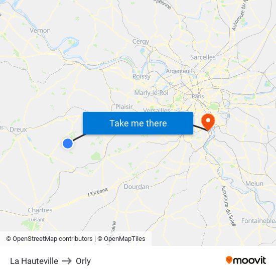 La Hauteville to Orly map