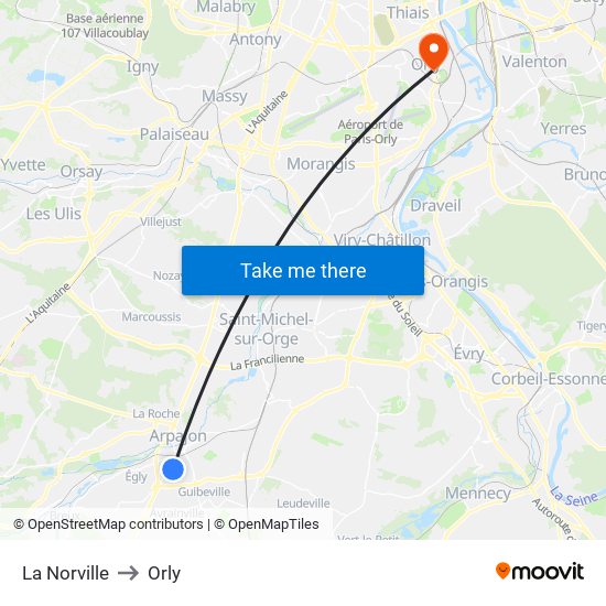 La Norville to Orly map