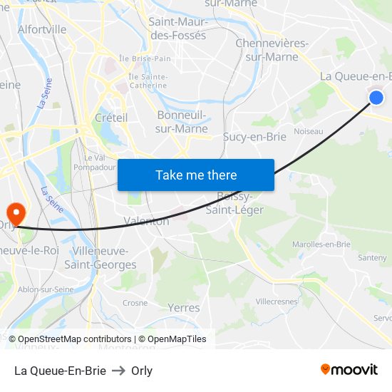 La Queue-En-Brie to Orly map