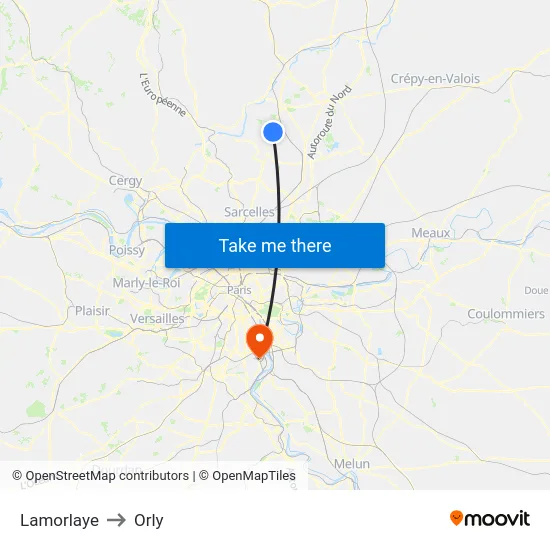 Lamorlaye to Orly map