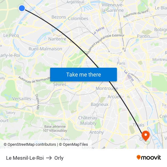 Le Mesnil-Le-Roi to Orly map