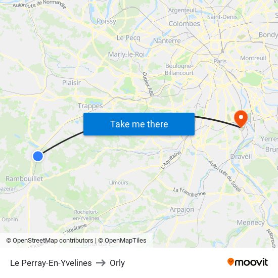 Le Perray-En-Yvelines to Orly map
