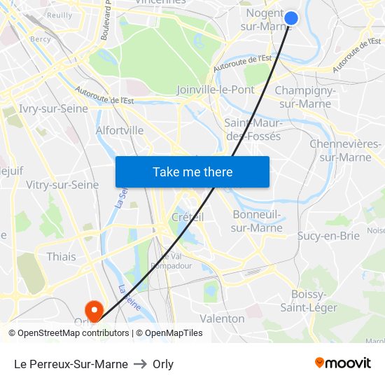 Le Perreux-Sur-Marne to Orly map